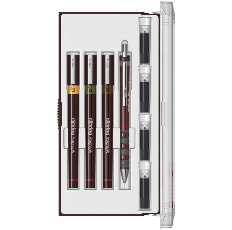 Rotring مجموعة روتراينغ إيزوغراف جونيور 3 أقلام تقنية (0.20 مم، 0.30 مم، 0.50 مم) + ملحقات - Image 1